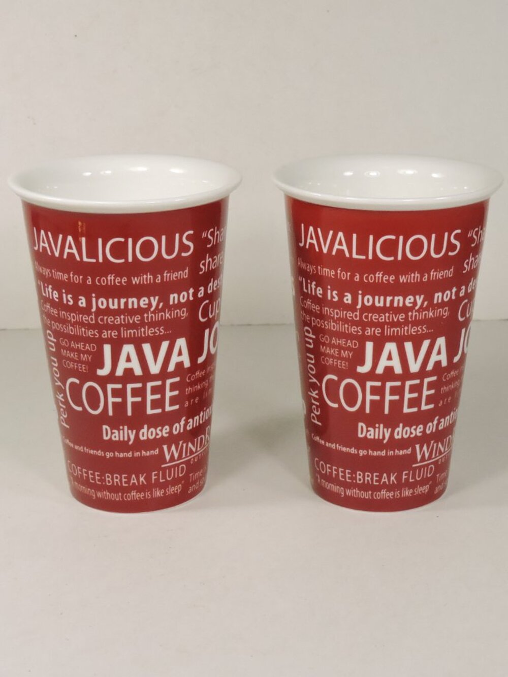 Pair of 5" Tall Ceramic 8 oz Coffee Cups By WindRiver Outfitters Co.